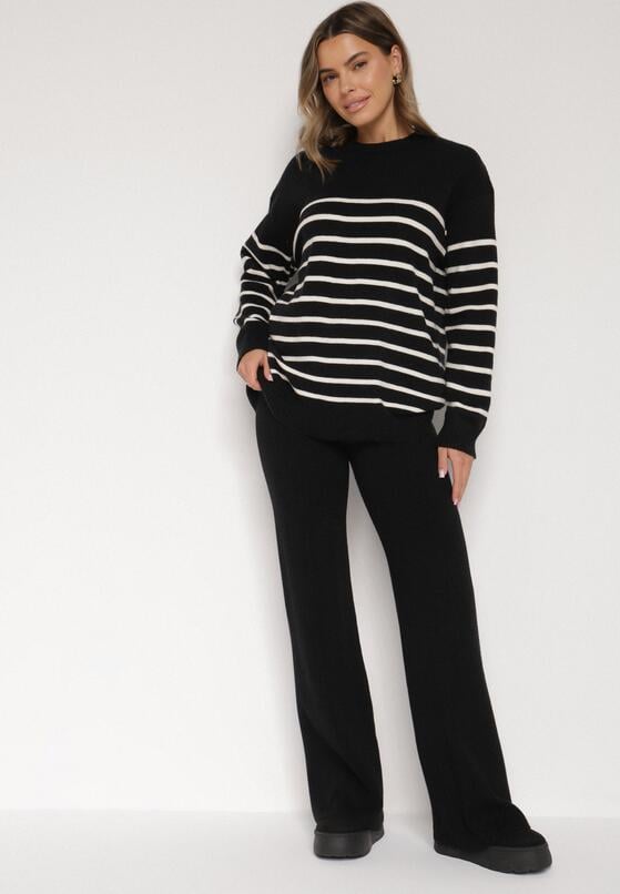 Czarne Spodnie Szerokie Spodnie z Wysokim Stanem z Domieszką Kaszmiru Nefrina 4