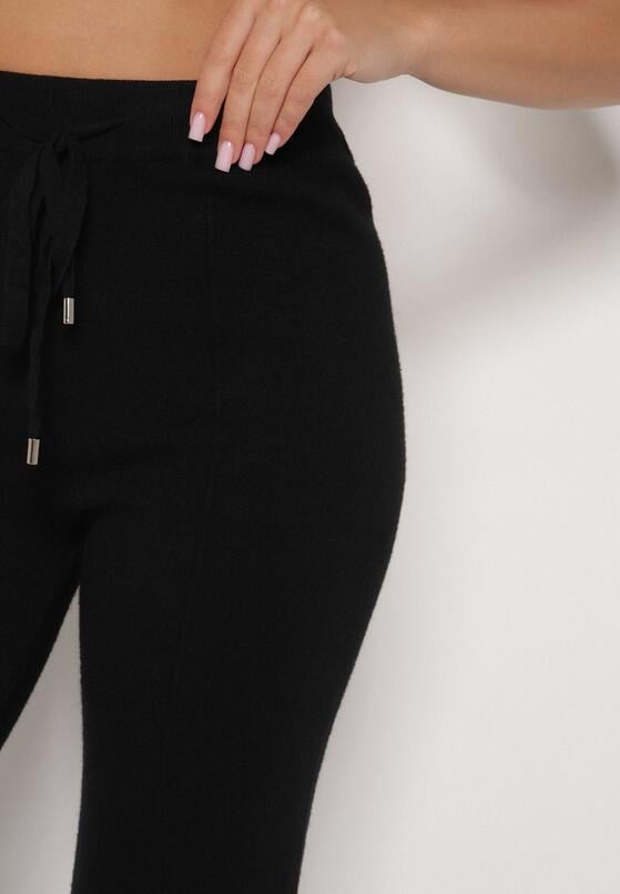 Czarne Spodnie Szerokie Spodnie z Wysokim Stanem z Domieszką Kaszmiru Nefrina 5