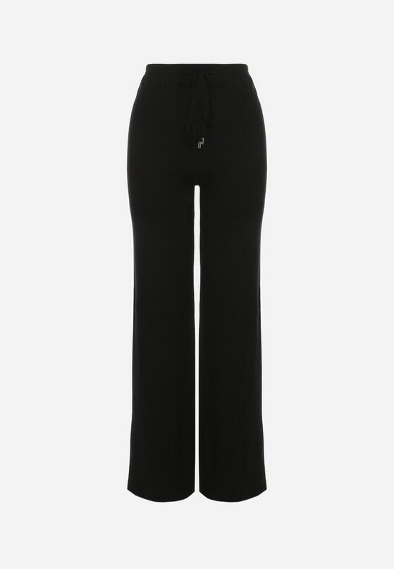 Czarne Spodnie Szerokie Spodnie z Wysokim Stanem z Domieszką Kaszmiru Nefrina 6