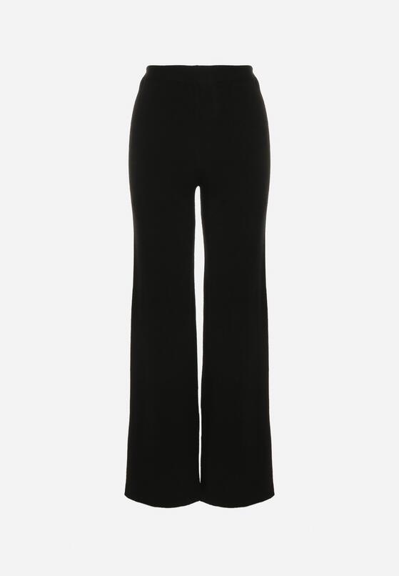 Czarne Spodnie Szerokie Spodnie z Wysokim Stanem z Domieszką Kaszmiru Nefrina 7