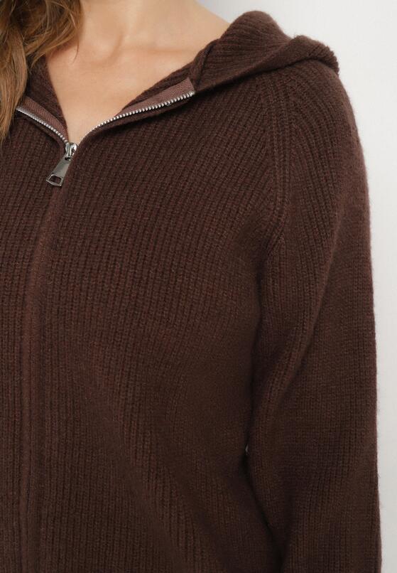 Brązowy Komplet z Wełną i Bawełną Szerokie Spodnie i Rozpinana Bluzka z Kapturem Reikania 5