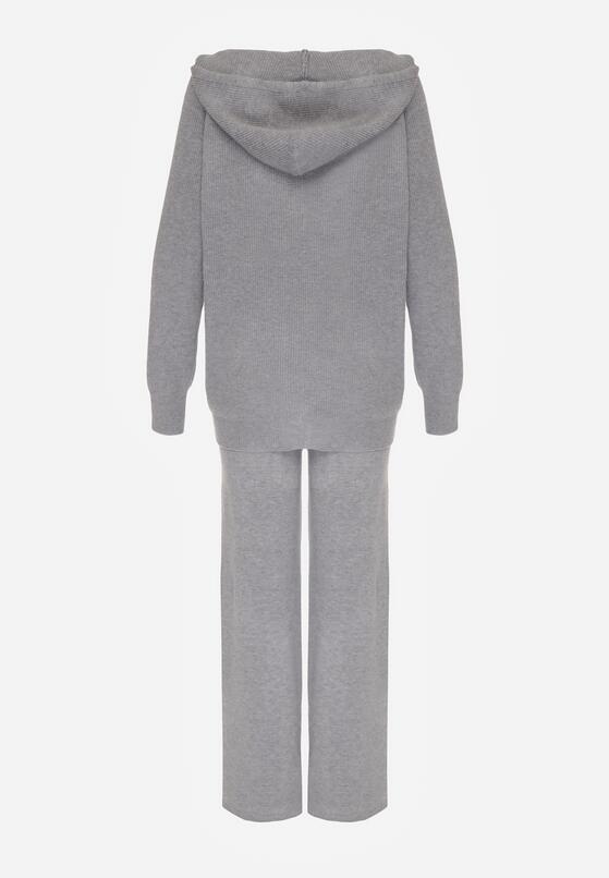 Ciemnoszary Dzianinowy Komplet z Wełną Bluza na Suwak z Kapturem i Spodnie Sewnira 2