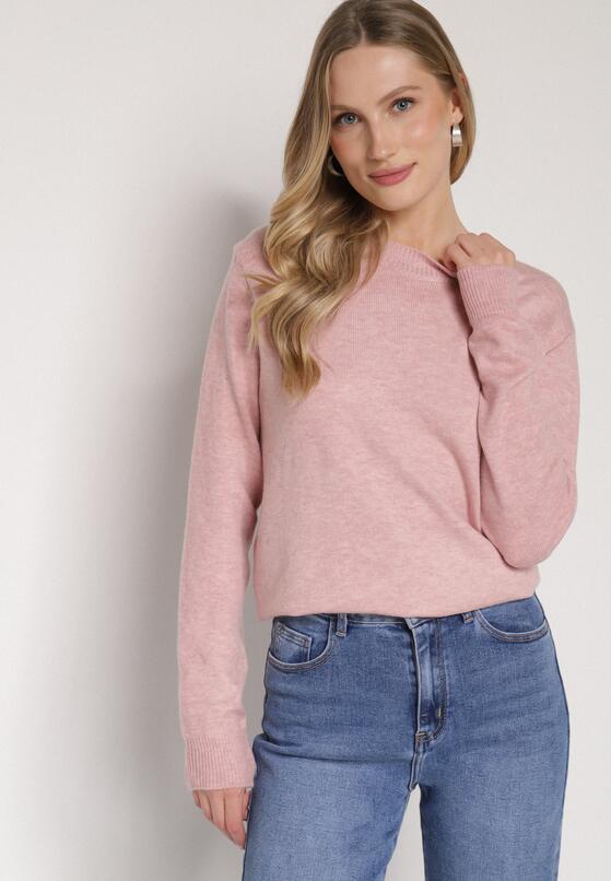 Jasnoróżowy Casualowy Sweter z Wełną i Bawełną Nedalla 1
