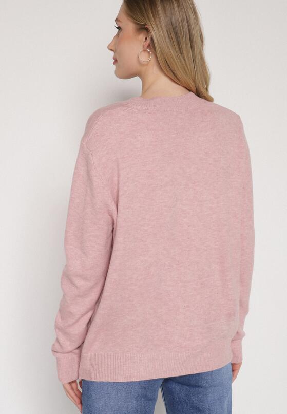 Jasnoróżowy Casualowy Sweter z Wełną i Bawełną Nedalla 3