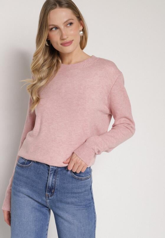 Jasnoróżowy Casualowy Sweter z Wełną i Bawełną Nedalla 4