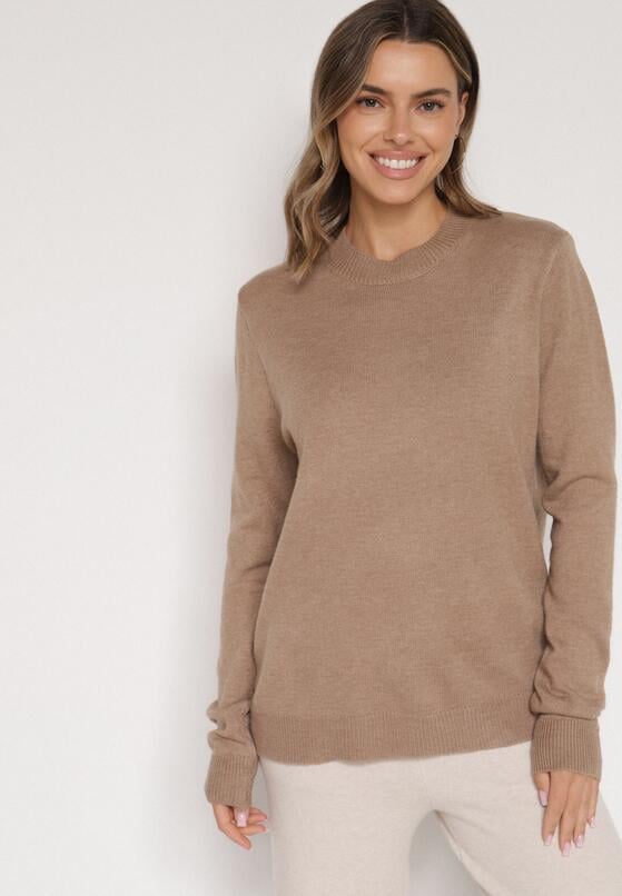 Ciemnobeżowy Casualowy Sweter z Wełną i Bawełną Nedalla 2