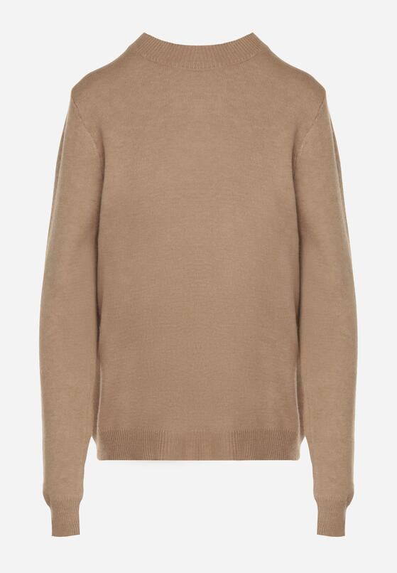 Ciemnobeżowy Casualowy Sweter z Wełną i Bawełną Nedalla 6