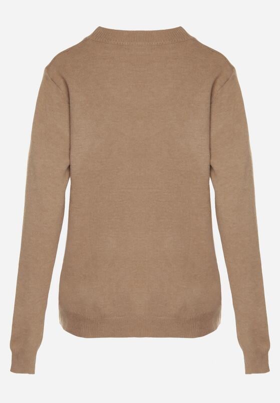 Ciemnobeżowy Casualowy Sweter z Wełną i Bawełną Nedalla 7