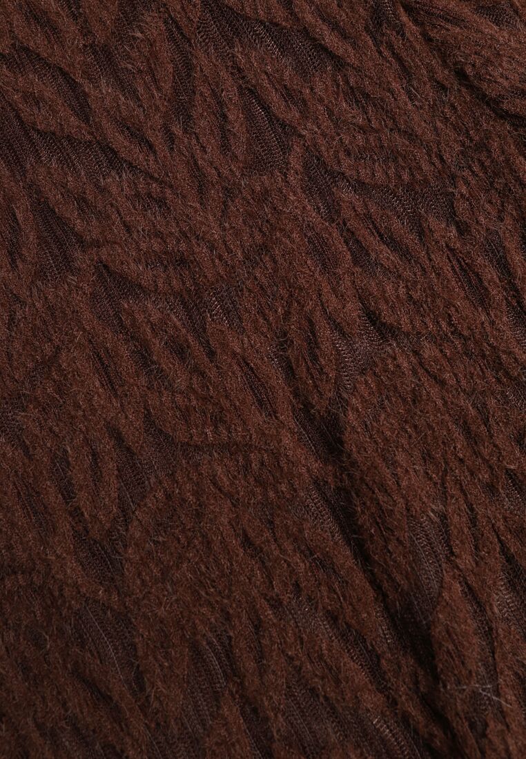 Brązowa Koronkowa Bluzka ze Stójką i Rozszerzanymi Rękawami Nefina 8