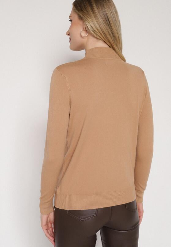 Ciemnobeżowy Gładki Sweter z Półgolfem w Stylu Casual Unallia 3