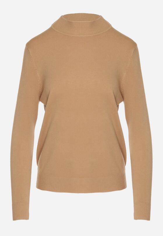 Ciemnobeżowy Gładki Sweter z Półgolfem w Stylu Casual Unallia 6