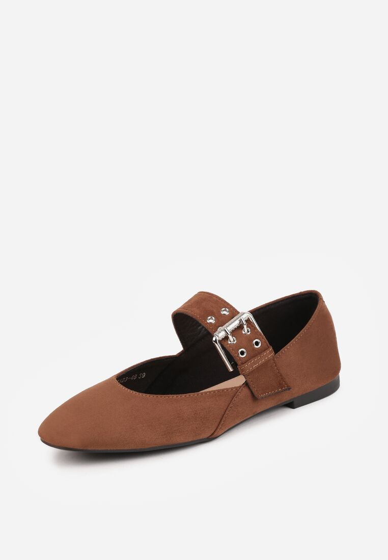 Jasnobrązowe Balerinki Vices ze Skórzaną Wkładką i Szerokim Paskiem ze Sprzączką Rilucea 5