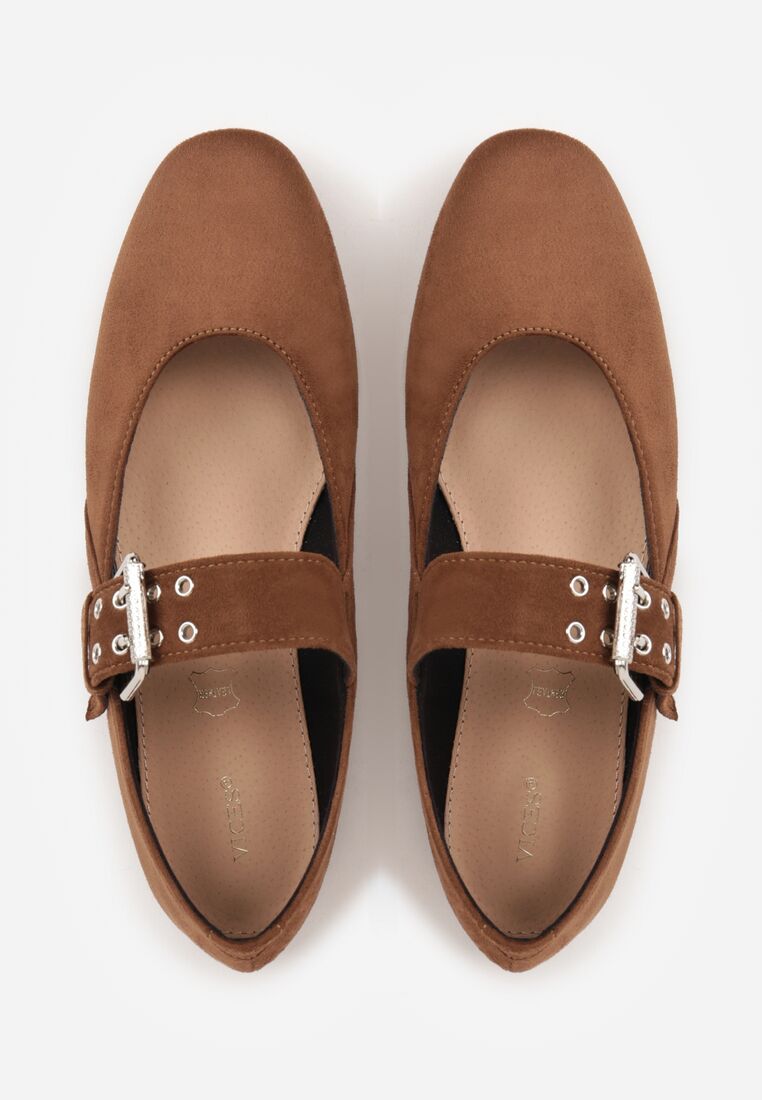 Jasnobrązowe Balerinki Vices ze Skórzaną Wkładką i Szerokim Paskiem ze Sprzączką Rilucea 6