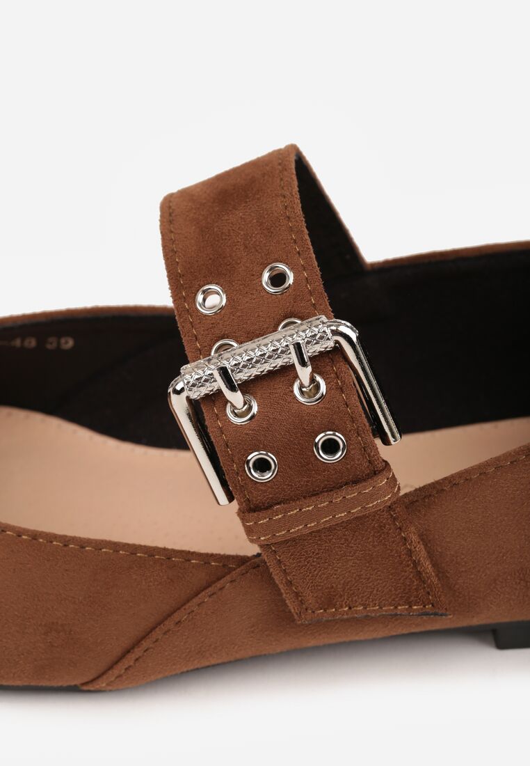 Jasnobrązowe Balerinki Vices ze Skórzaną Wkładką i Szerokim Paskiem ze Sprzączką Rilucea 8