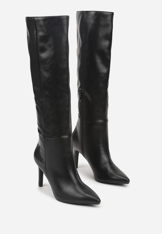 Czarne Kozaki na Szpilce z Marszczoną Cholewką Monarella 5