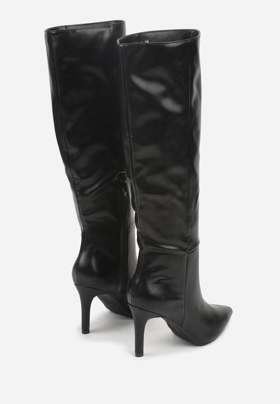 Czarne Kozaki na Szpilce z Marszczoną Cholewką Monarella 6