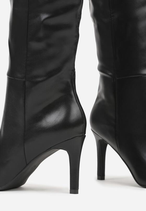 Czarne Kozaki na Szpilce z Marszczoną Cholewką Monarella 7