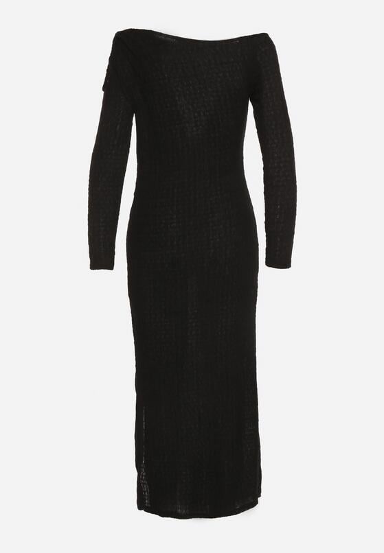 Czarna Dopasowana Sukienka z Metaliczną Ozdobą na Ramieniu Reilara 7