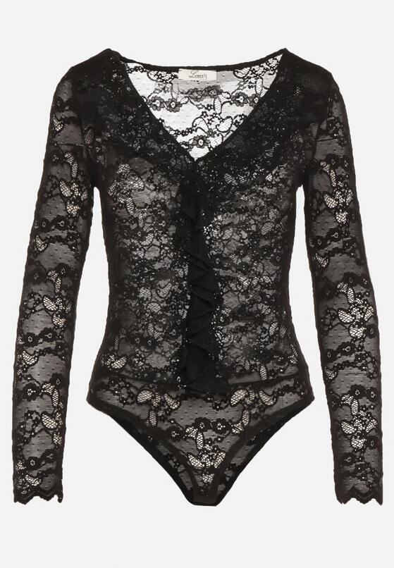 Czarne Koronkowe Body z Falbanką Vidane 4