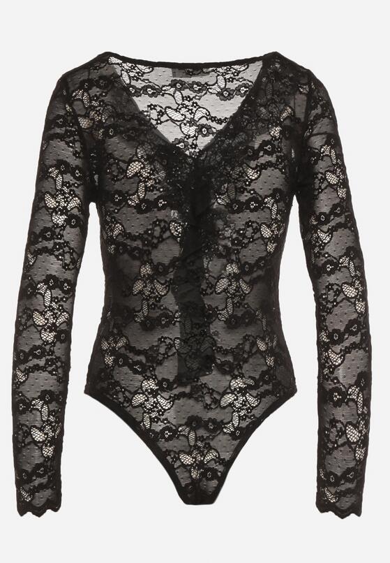 Czarne Koronkowe Body z Falbanką Vidane 5