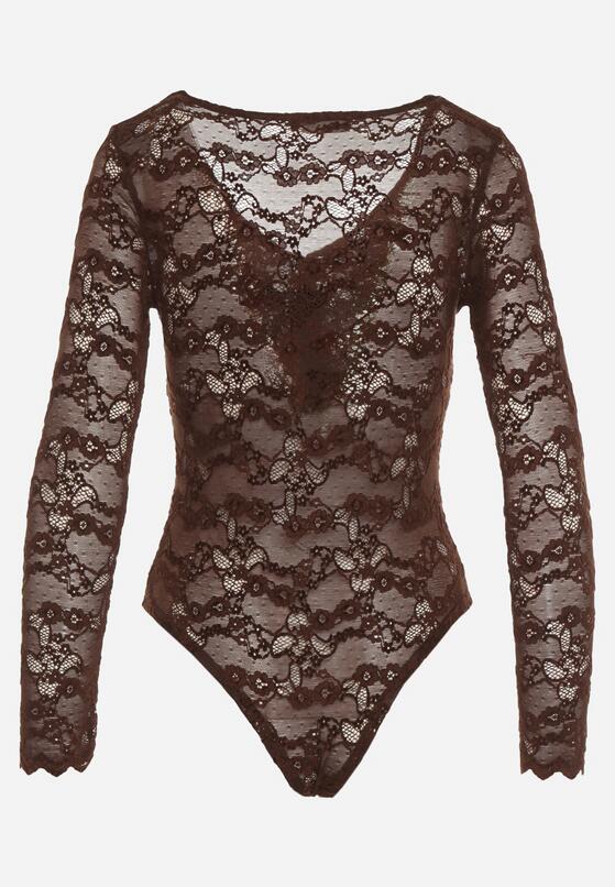 Brązowe Koronkowe Body z Falbanką Vidane 5