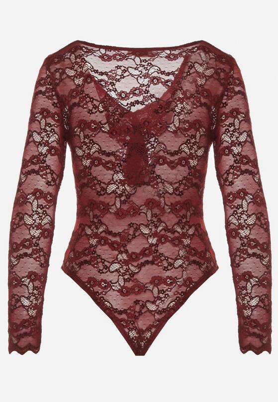 Bordowe Koronkowe Body z Falbanką Vidane 5
