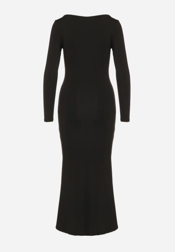 Czarna Koktajlowa Sukienka z Wiskozą i Metaliczną Ozdobą Refare 7