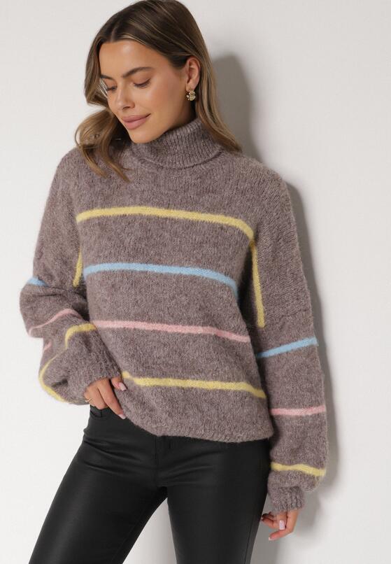 Beżowy Golf z Wełną Ozdobiony Paskami Reisorria 2