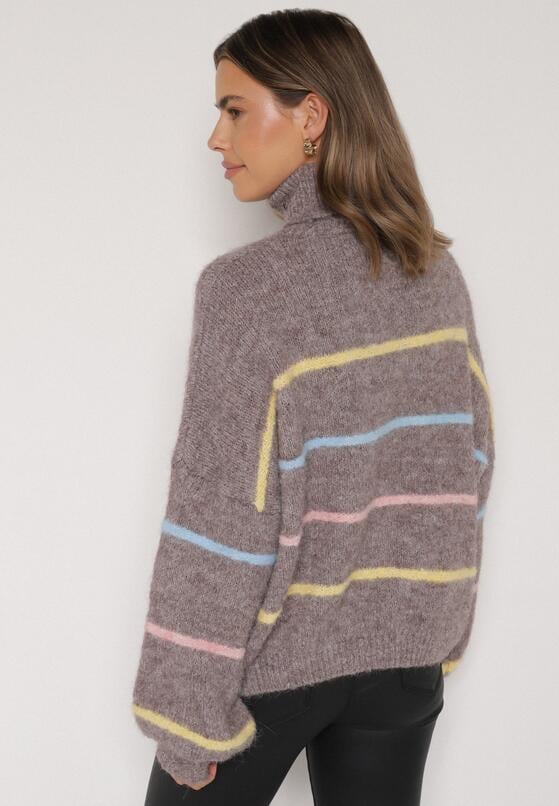 Beżowy Golf z Wełną Ozdobiony Paskami Reisorria 3