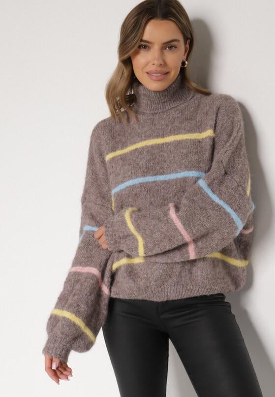 Beżowy Golf z Wełną Ozdobiony Paskami Reisorria 4