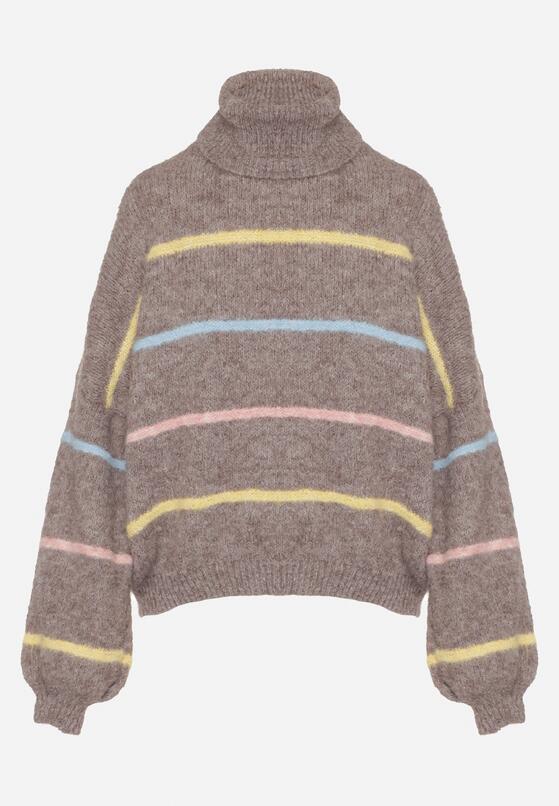 Beżowy Golf z Wełną Ozdobiony Paskami Reisorria 6