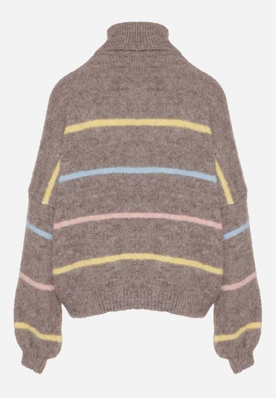 Beżowy Golf z Wełną Ozdobiony Paskami Reisorria 7