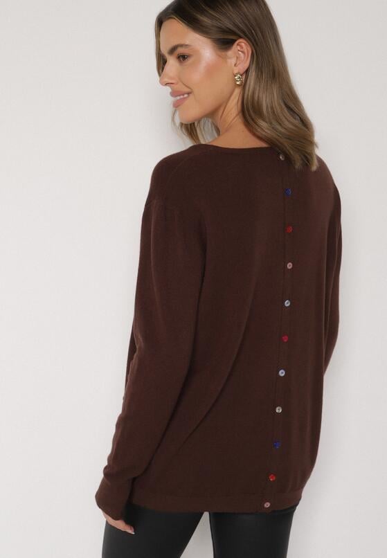 Brązowy Sweter z Kaszmirem i Ozdobnymi Kieszeniami Sanarea 3