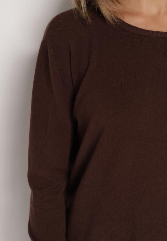 Brązowy Sweter z Kaszmirem i Ozdobnymi Kieszeniami Sanarea 5