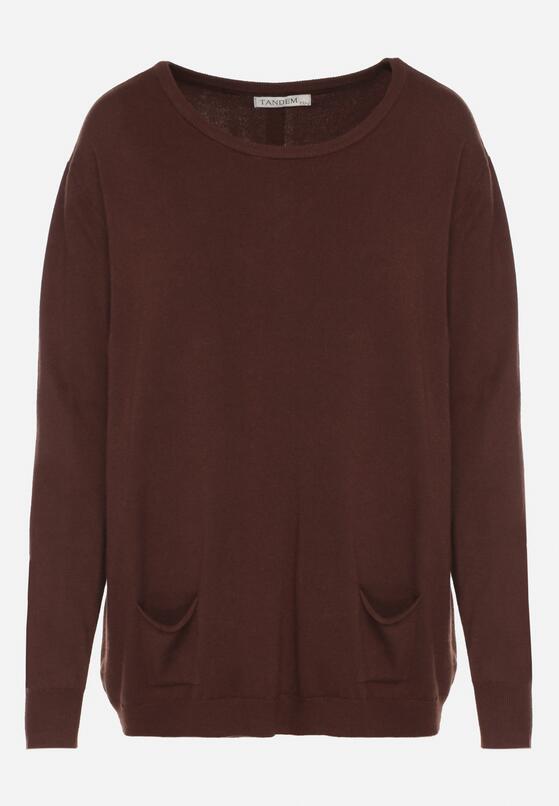 Brązowy Sweter z Kaszmirem i Ozdobnymi Kieszeniami Sanarea 6