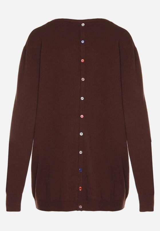 Brązowy Sweter z Kaszmirem i Ozdobnymi Kieszeniami Sanarea 7