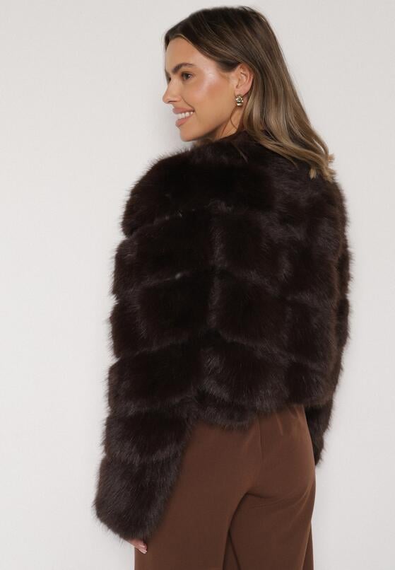 Brązowa Krótka Kurtka z Futerkiem na Haftki Loreinda 3