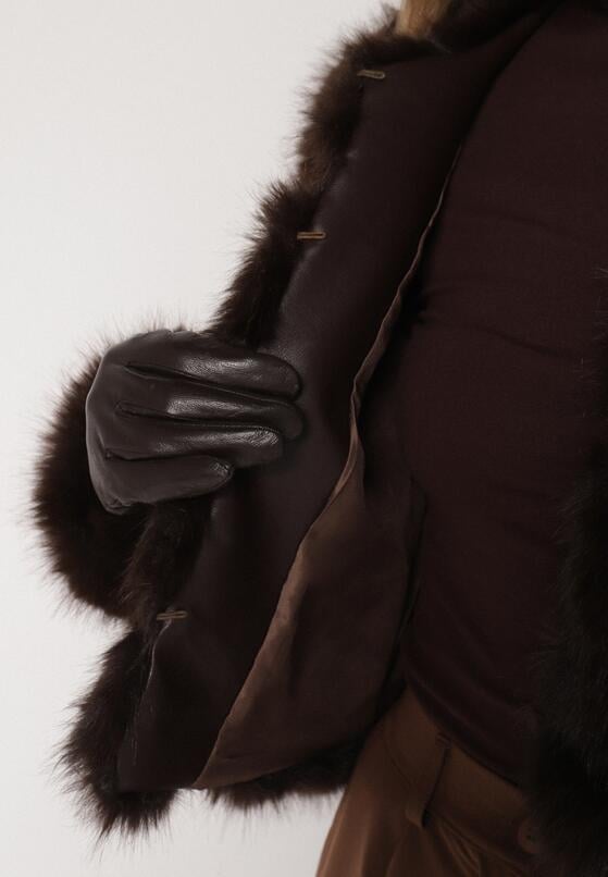 Brązowa Krótka Kurtka z Futerkiem na Haftki Loreinda 5