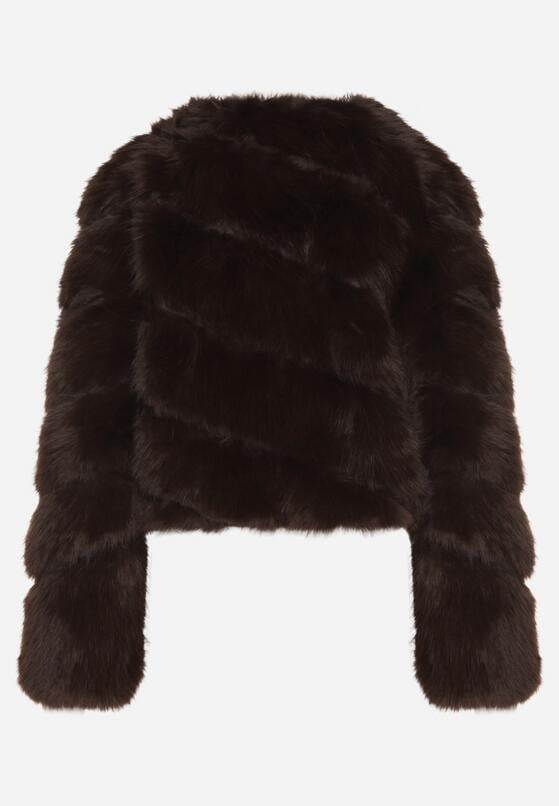 Brązowa Krótka Kurtka z Futerkiem na Haftki Loreinda 7