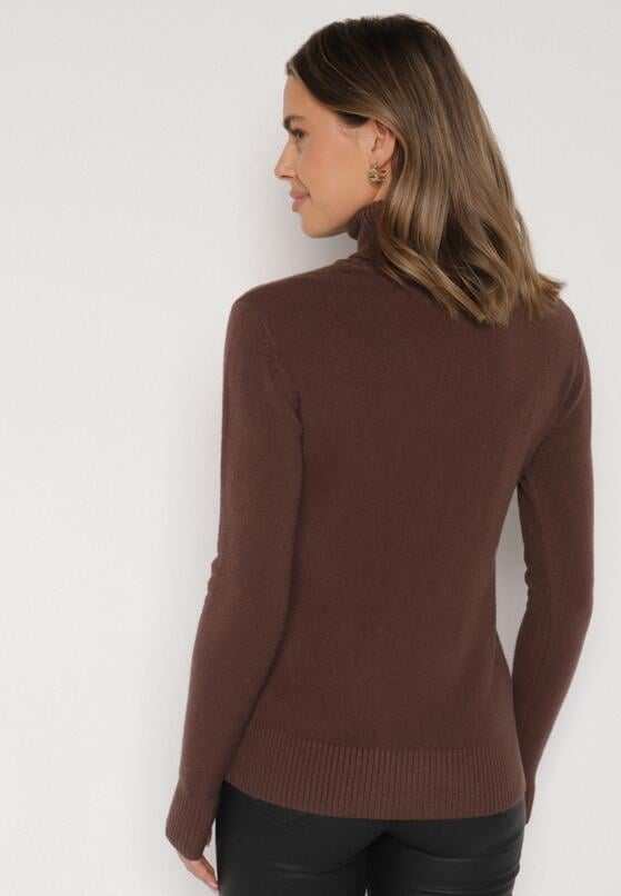 Brązowy Sweter z Golfem z Domieszką Kaszmiru i Wiskozy Zaisma 3