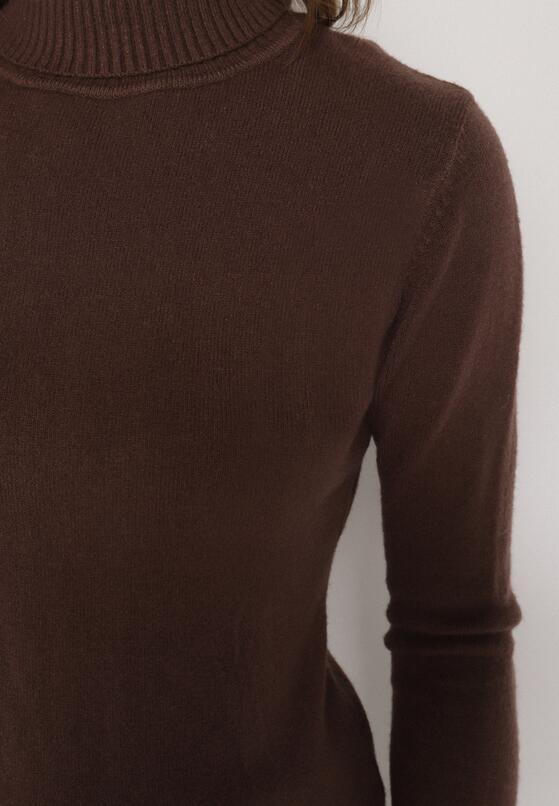 Brązowy Sweter z Golfem z Domieszką Kaszmiru i Wiskozy Zaisma 5