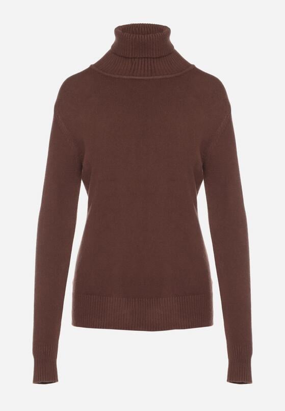 Brązowy Sweter z Golfem z Domieszką Kaszmiru i Wiskozy Zaisma 6