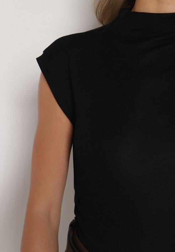 Czarny Marszczony Top z Bawełny i Wiskozy z Półgolfem Zetalia 5