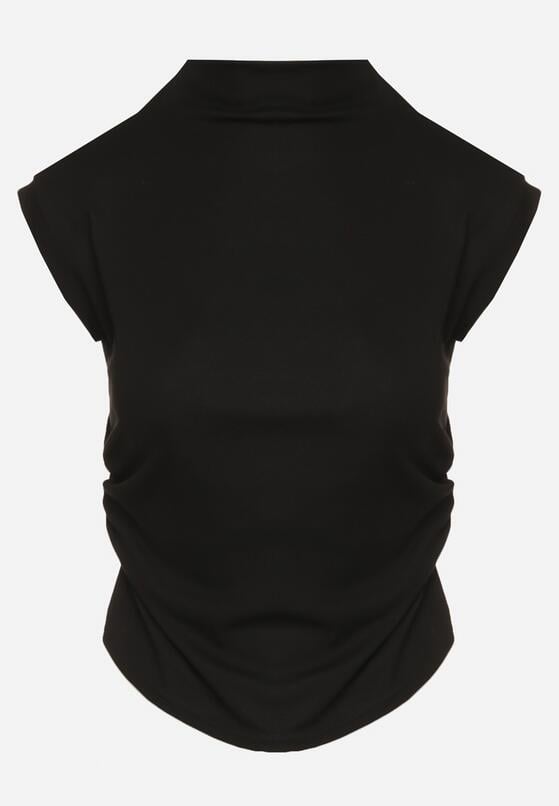 Czarny Marszczony Top z Bawełny i Wiskozy z Półgolfem Zetalia 6