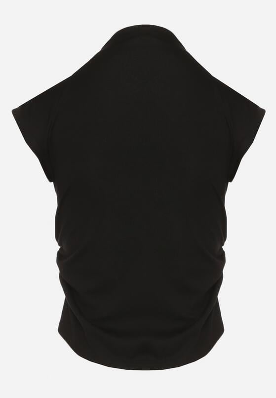 Czarny Marszczony Top z Bawełny i Wiskozy z Półgolfem Zetalia 7