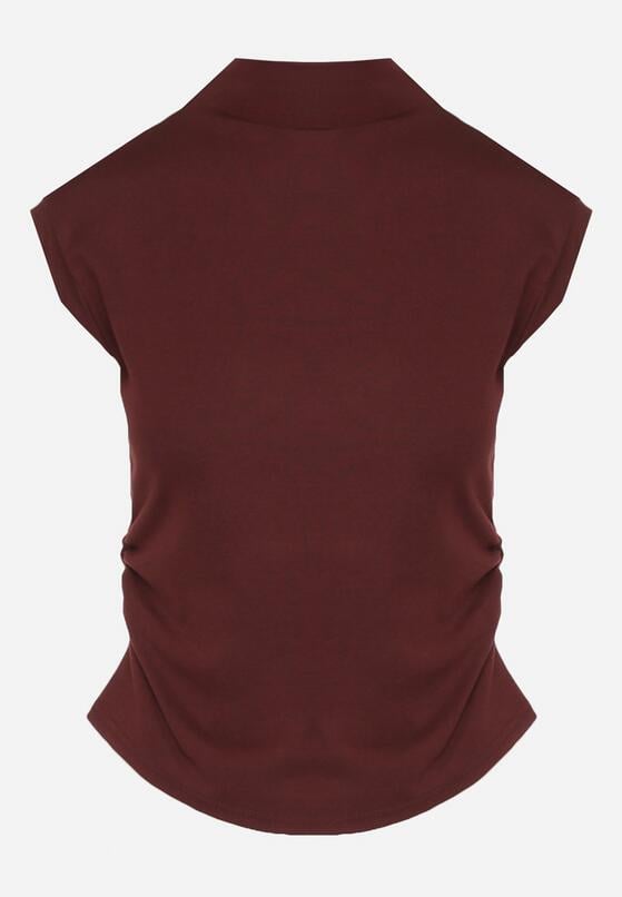 Bordowy Marszczony Top z Bawełny i Wiskozy z Półgolfem Zetalia 6