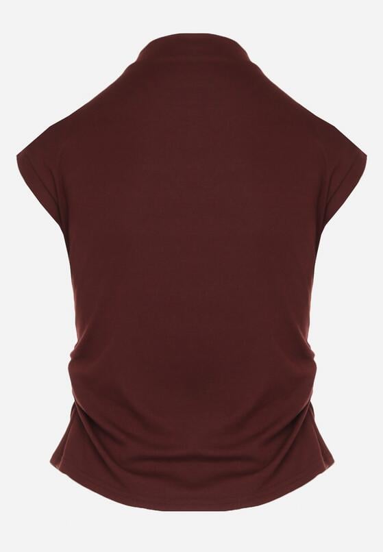 Bordowy Marszczony Top z Bawełny i Wiskozy z Półgolfem Zetalia 7