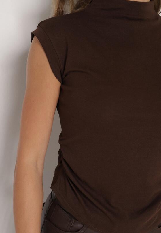 Brązowy Marszczony Top z Bawełny i Wiskozy z Półgolfem Zetalia 5