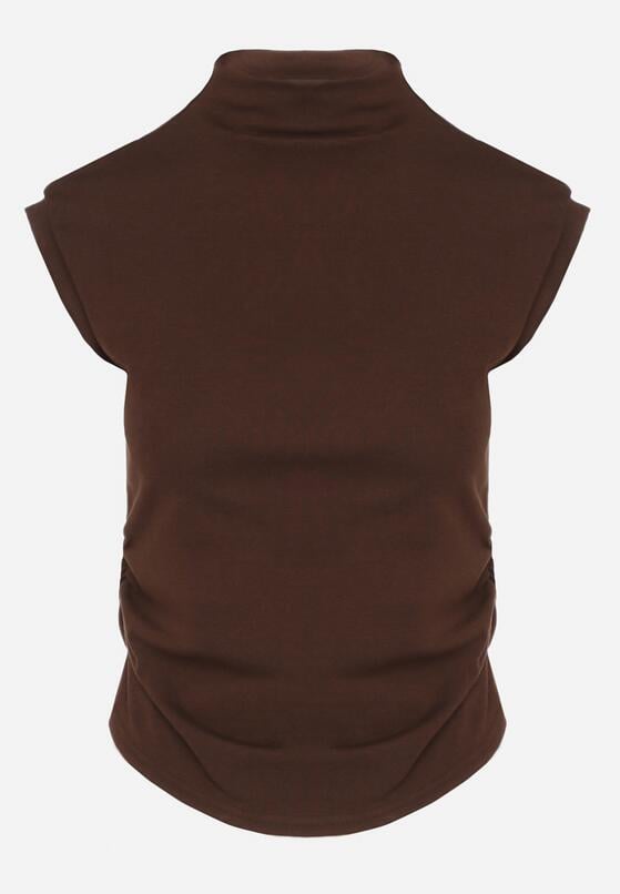 Brązowy Marszczony Top z Bawełny i Wiskozy z Półgolfem Zetalia 6