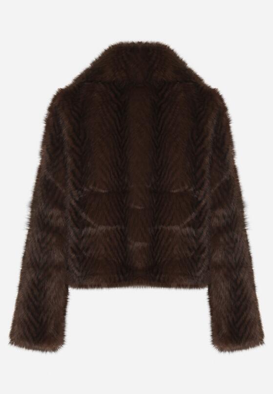 Brązowa Kurtka Futerko o Prostym Kroju z Zapięciem na Suwak Tusiviela 7